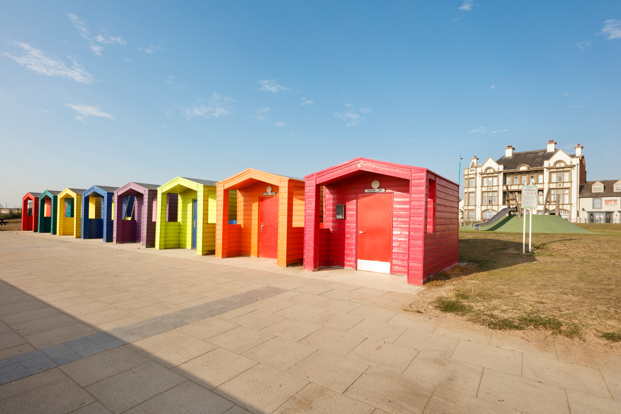 Colourful beach huts on the seafront at Seaton Carew.