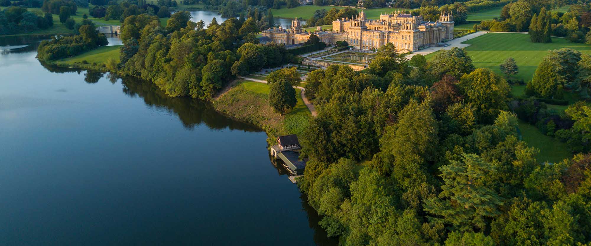 Aerial view of Blenheim Palace and gardens, Woodstock, Oxfordshire