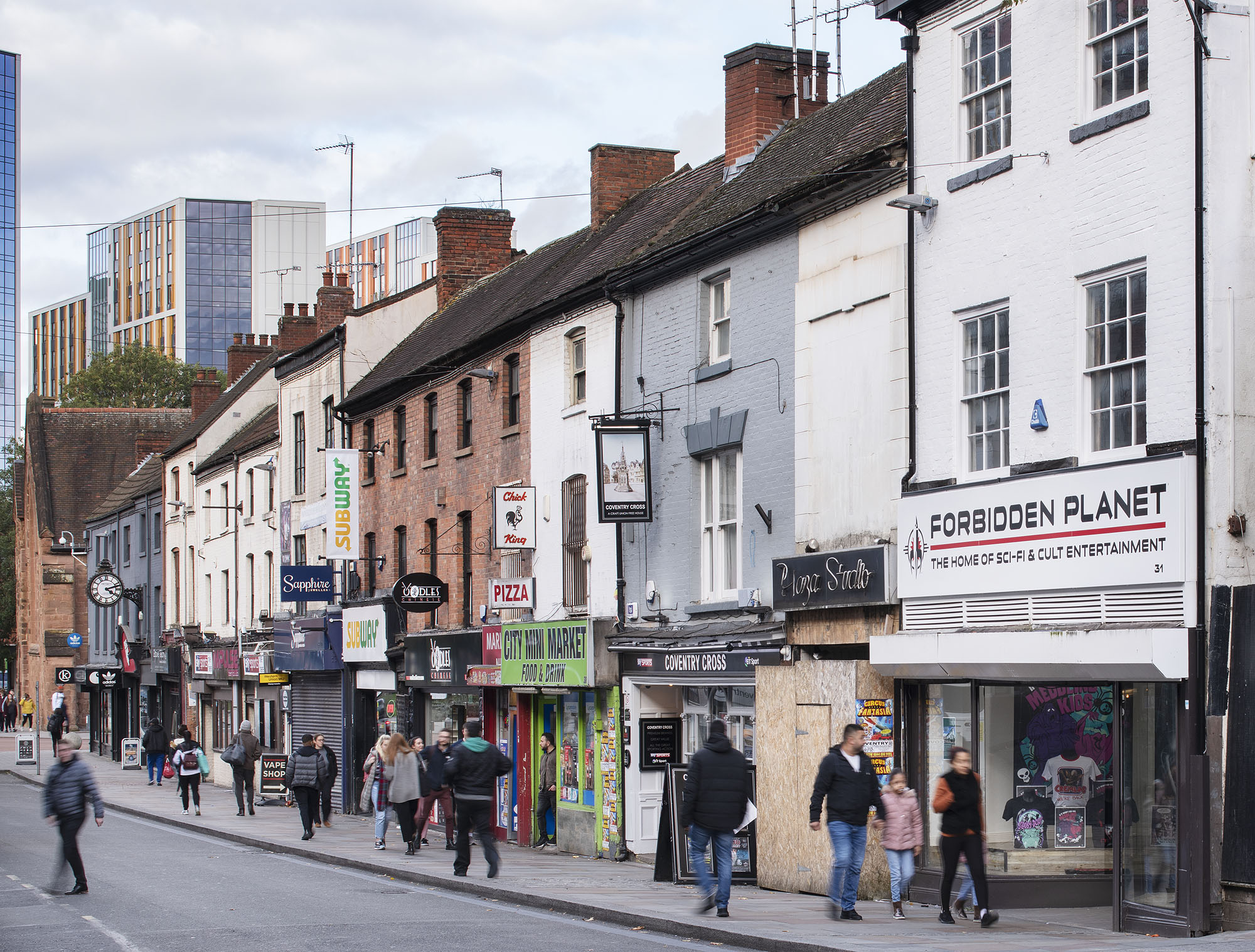 A row of shops in the Burges Conservation area, Coventry.