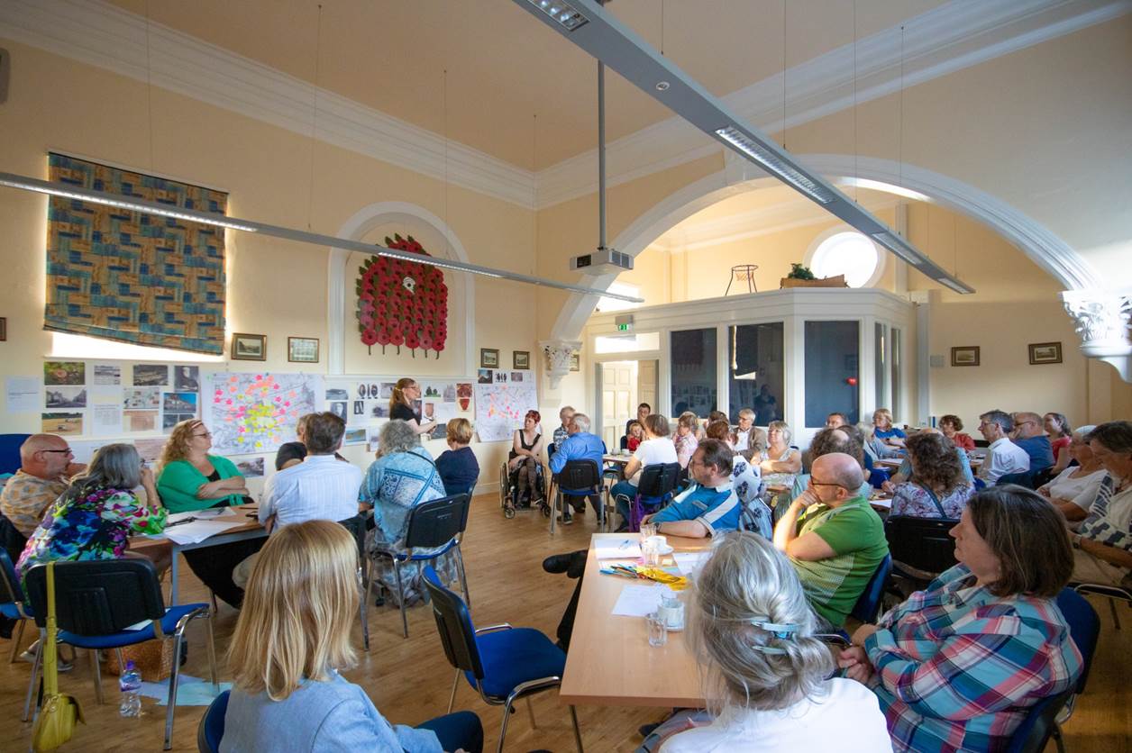 A group of  people discussing what the heritage of the Wolds means to them.