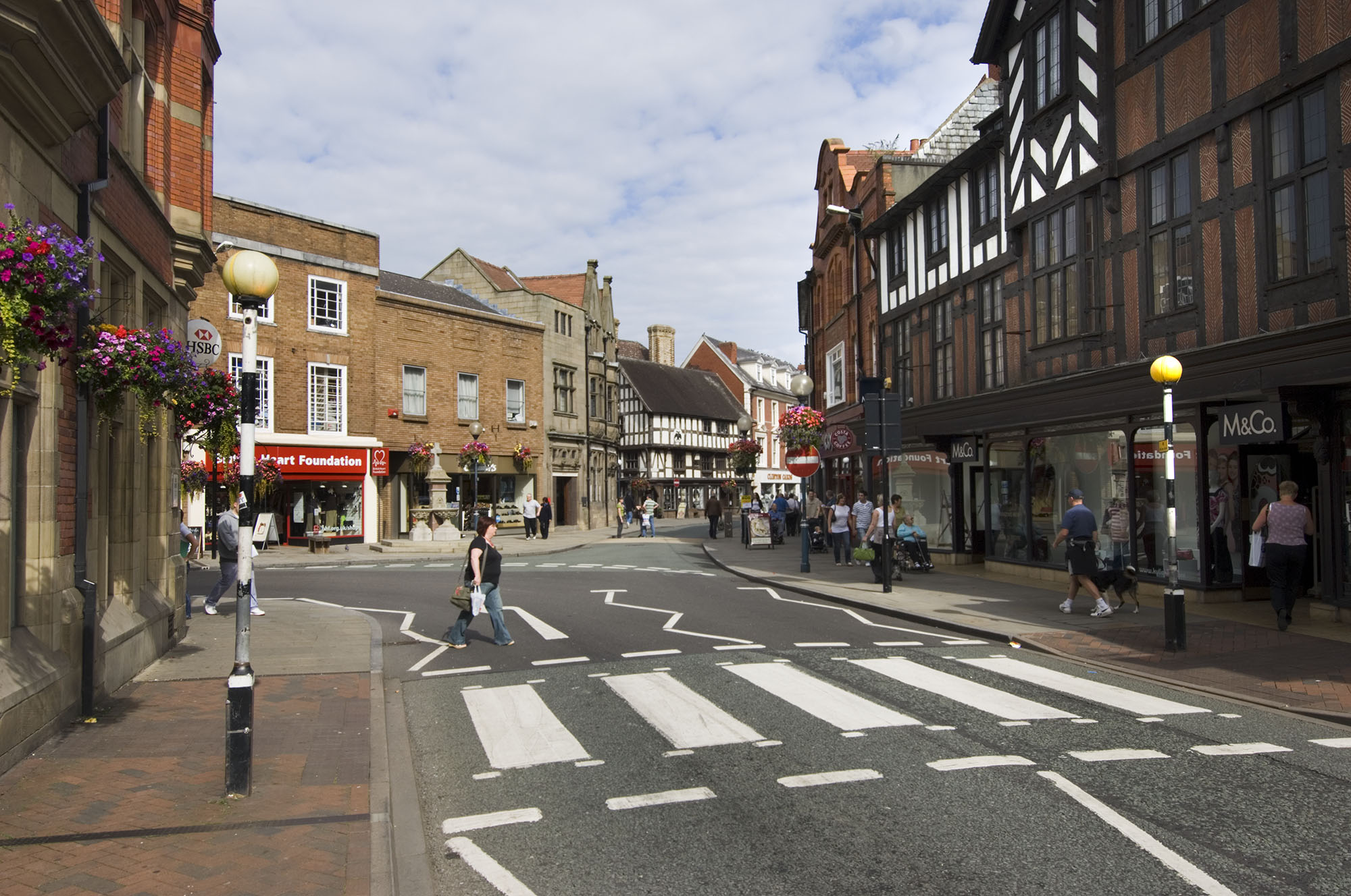 A zebra crossing in a street in Oswestry