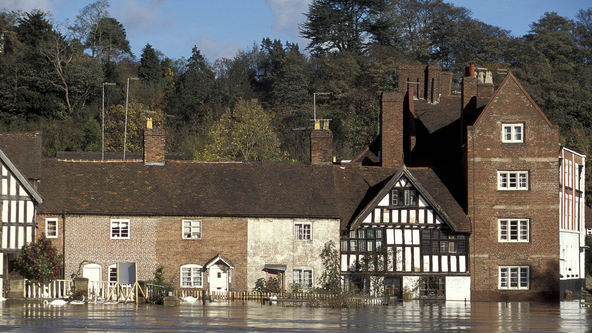 Image of houses flooded after the Severn burst its banks near Bewdley in Worcestershire