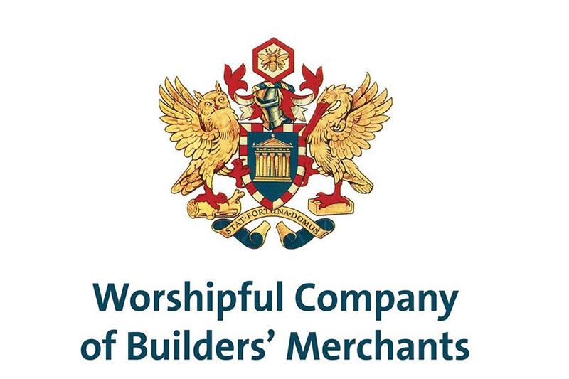 Logo text reads: Worshipful Company of Builders' Merchants. Crest moto reads: STAT FORTUNA DOMUS