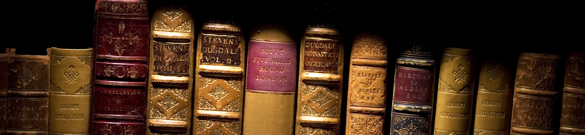 Antiquarian books on a shelf in our reference library in Swindon.