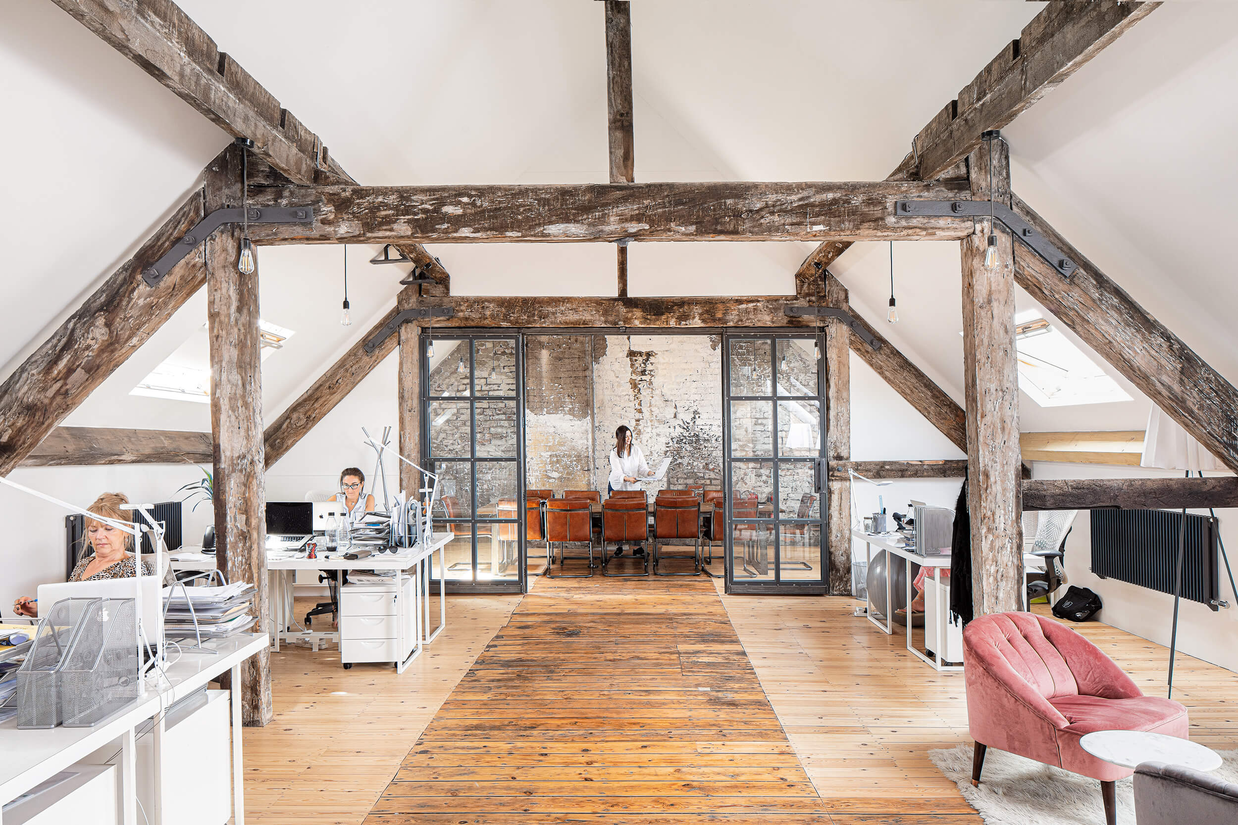 View of office space in a historic building.