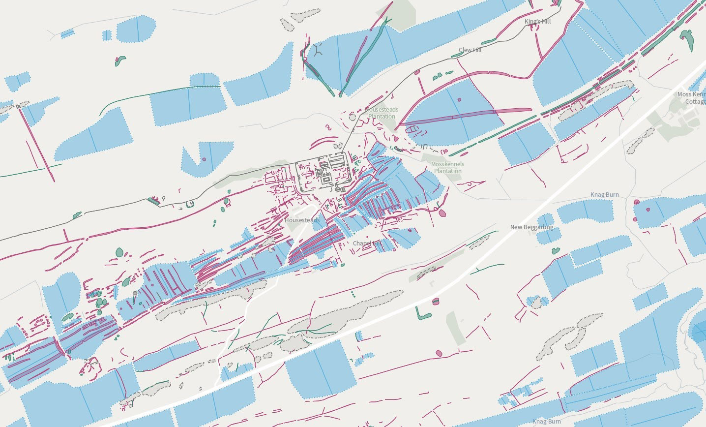 Aerial mapping of a fort and a section of Hadrian's Wall.