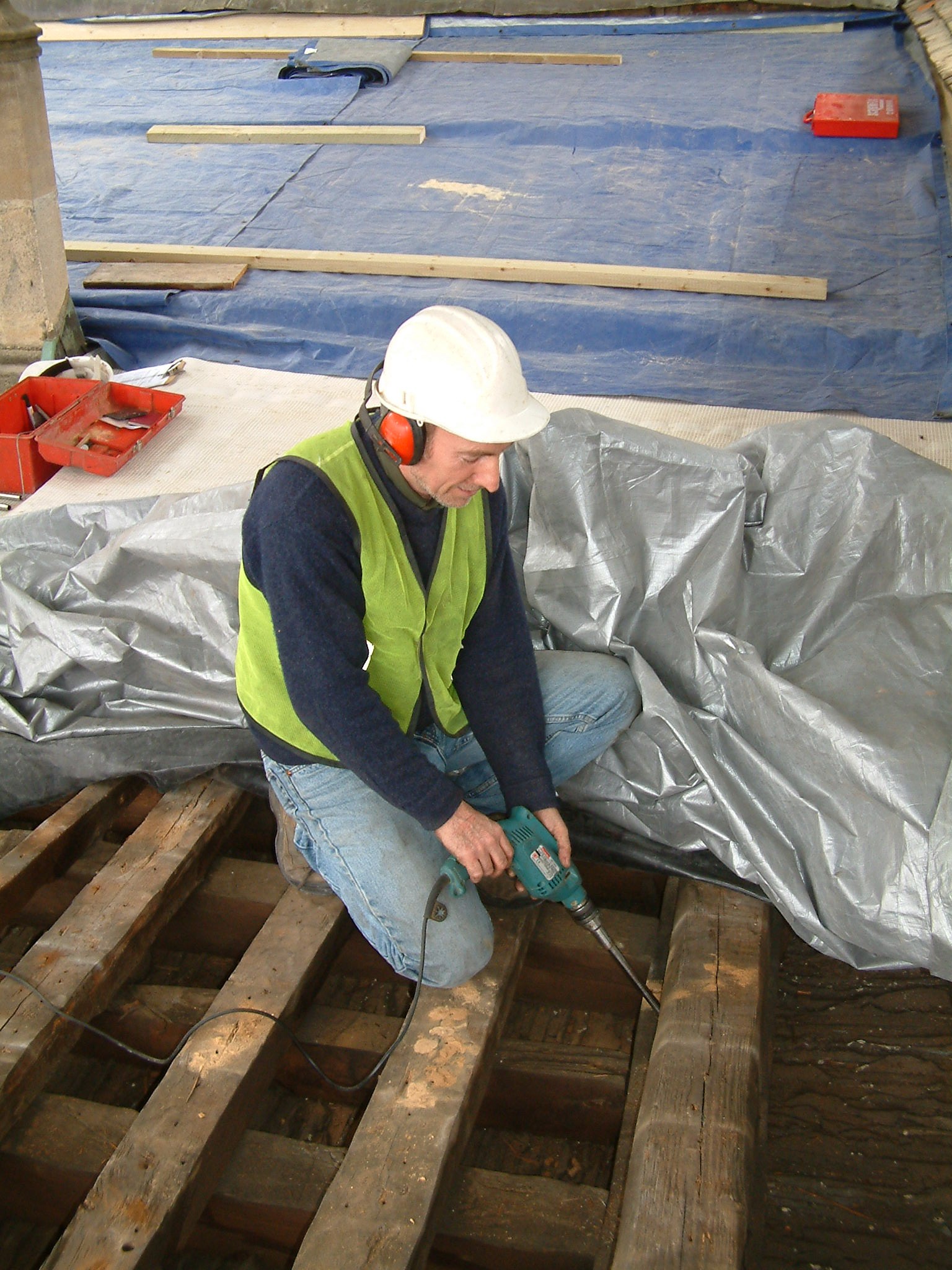 Sampling a roof timber