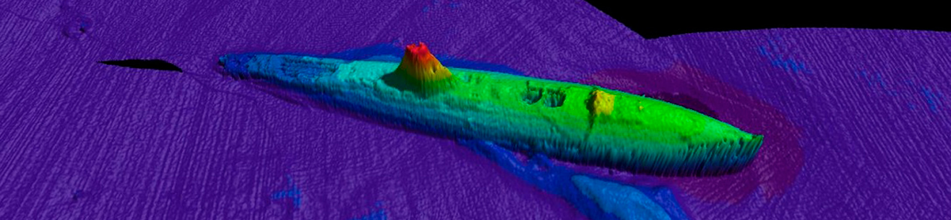 Computer image of submarine wreck from sonar survey