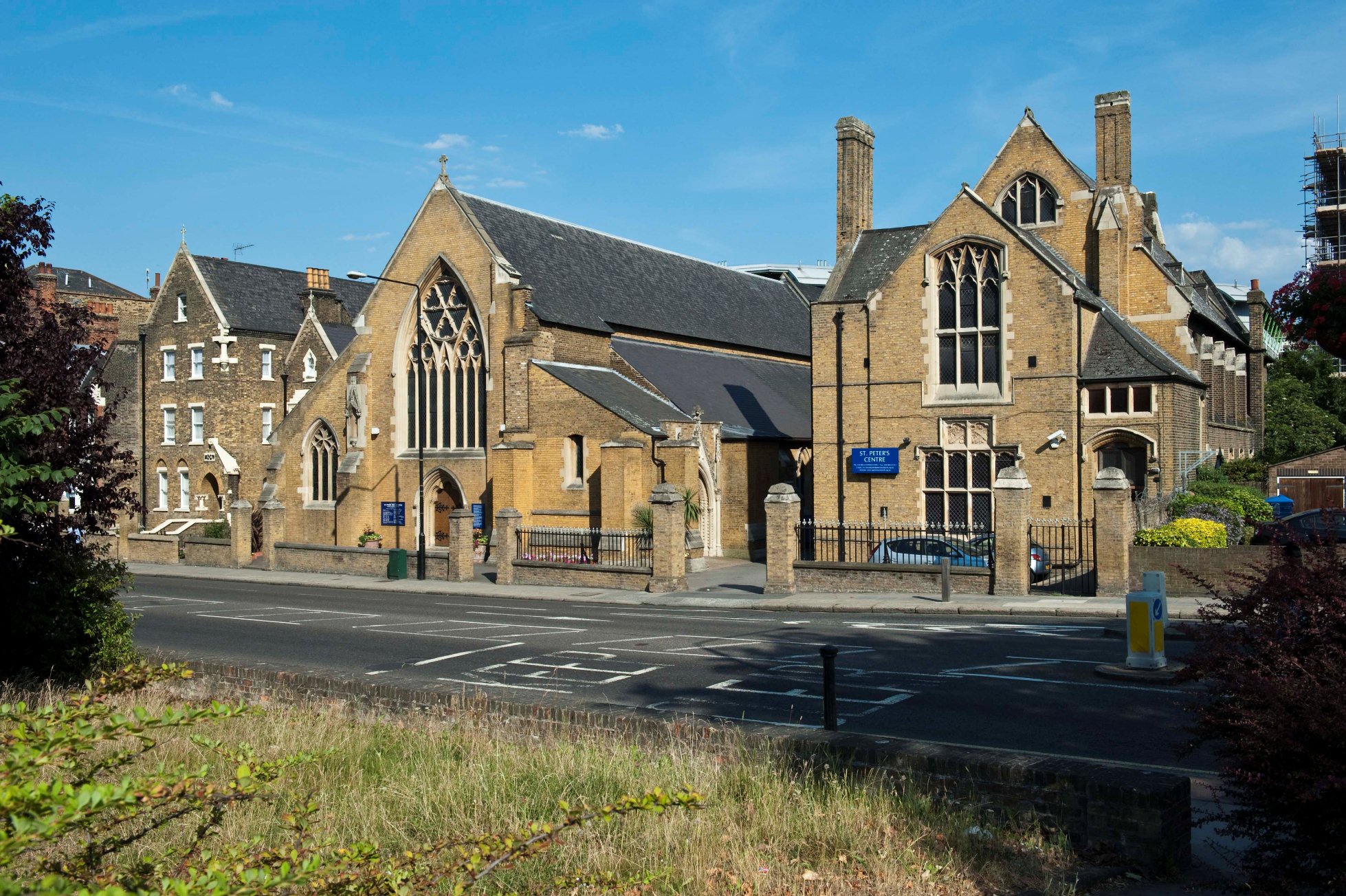 Church of St Peter the Apostle Roman Catholic Church and Church Centre, Woolwich New Road, Greenwich, London. Exterior, view from south west.