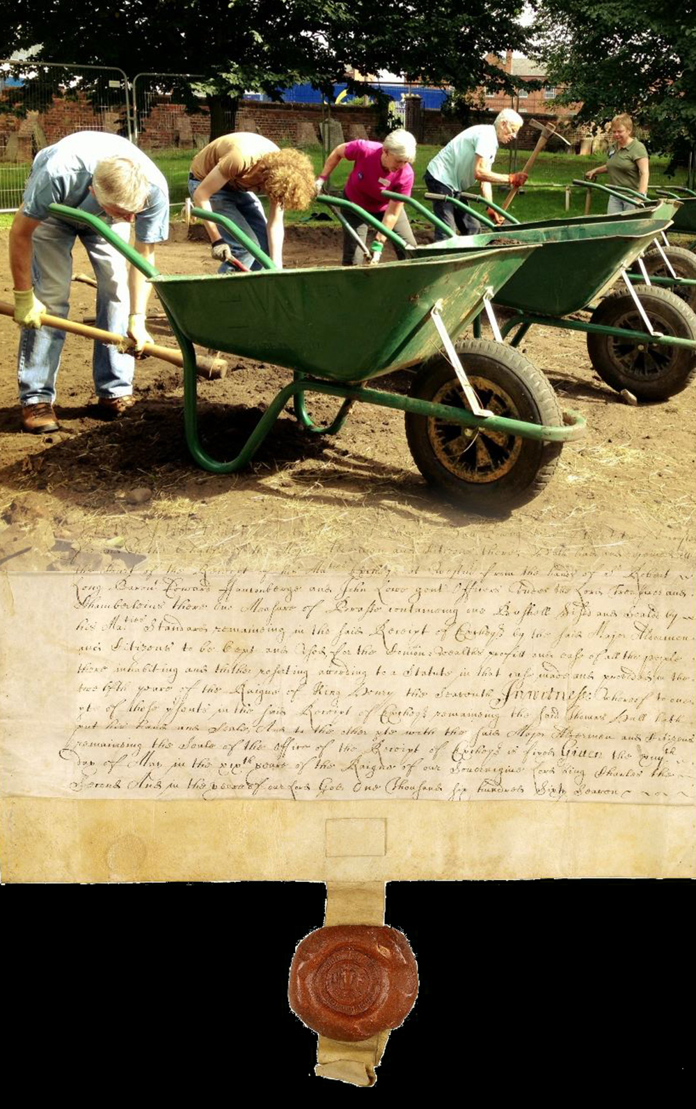 Volunteer archaeologists working on a site.