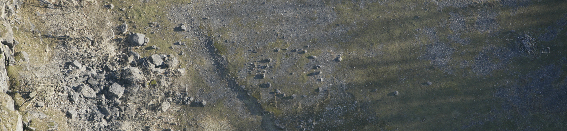 A recently created stone circle on the floor of the abandoned quarry of the East Buxton Limeworks in Millers dale, Derbyshire photographed on 26-NOV-2010. The works opened in 1880 and closed in 1944 (NMR 28105\30).