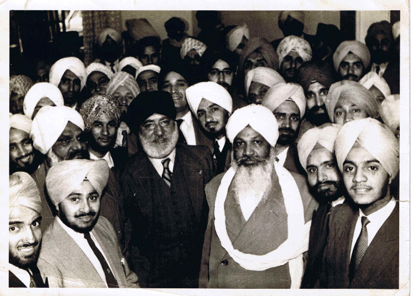 Hardit Singh Malik visiting the Khalsa Jatha British Isles at Sinclair Road, Shepherds Bush, as the Indian High Commissioner to Canada, c.1950