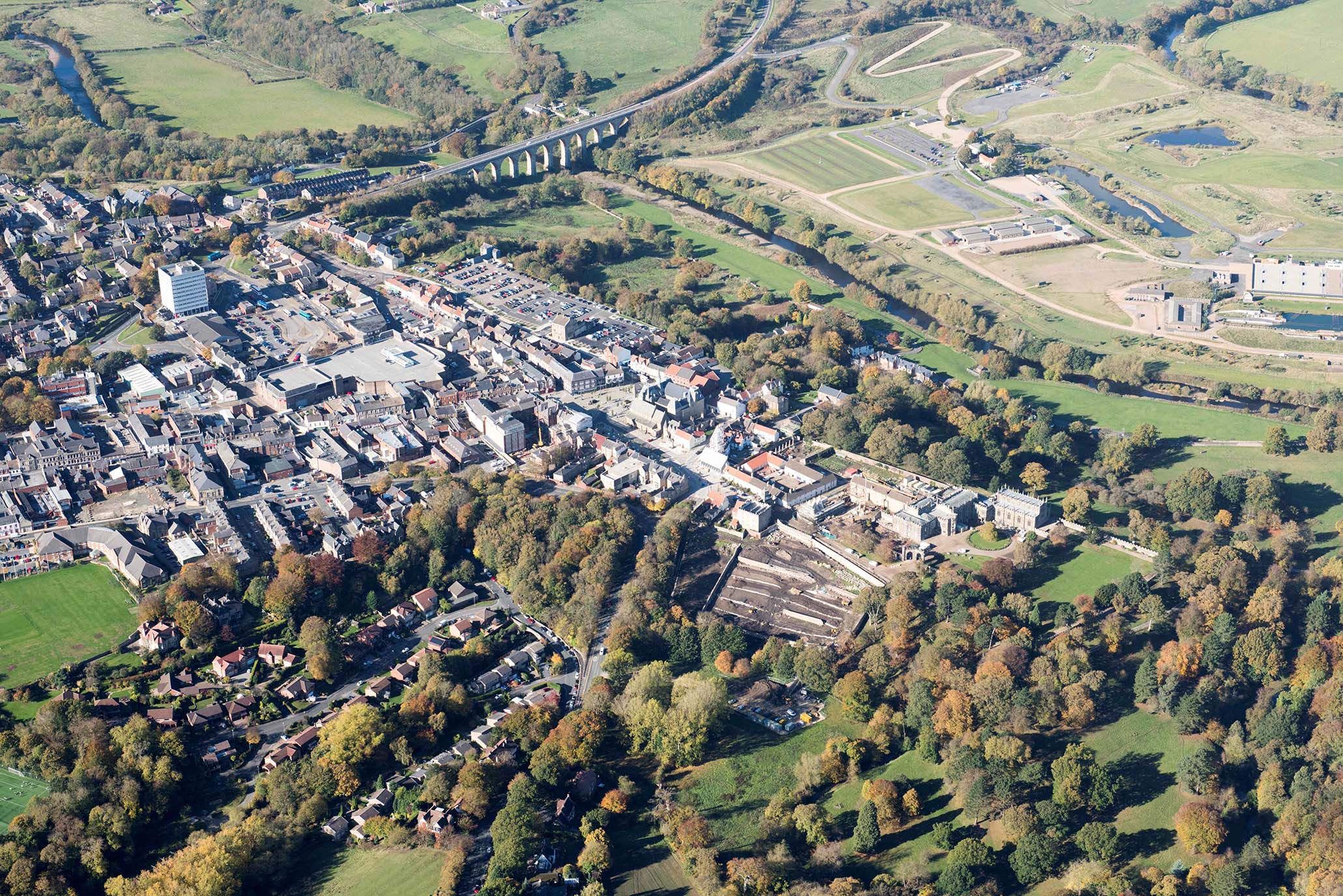 Aerial view of a small town. 