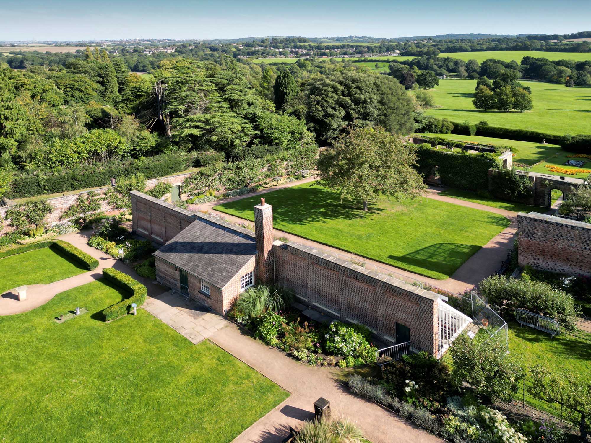 A walled garden seen from above.