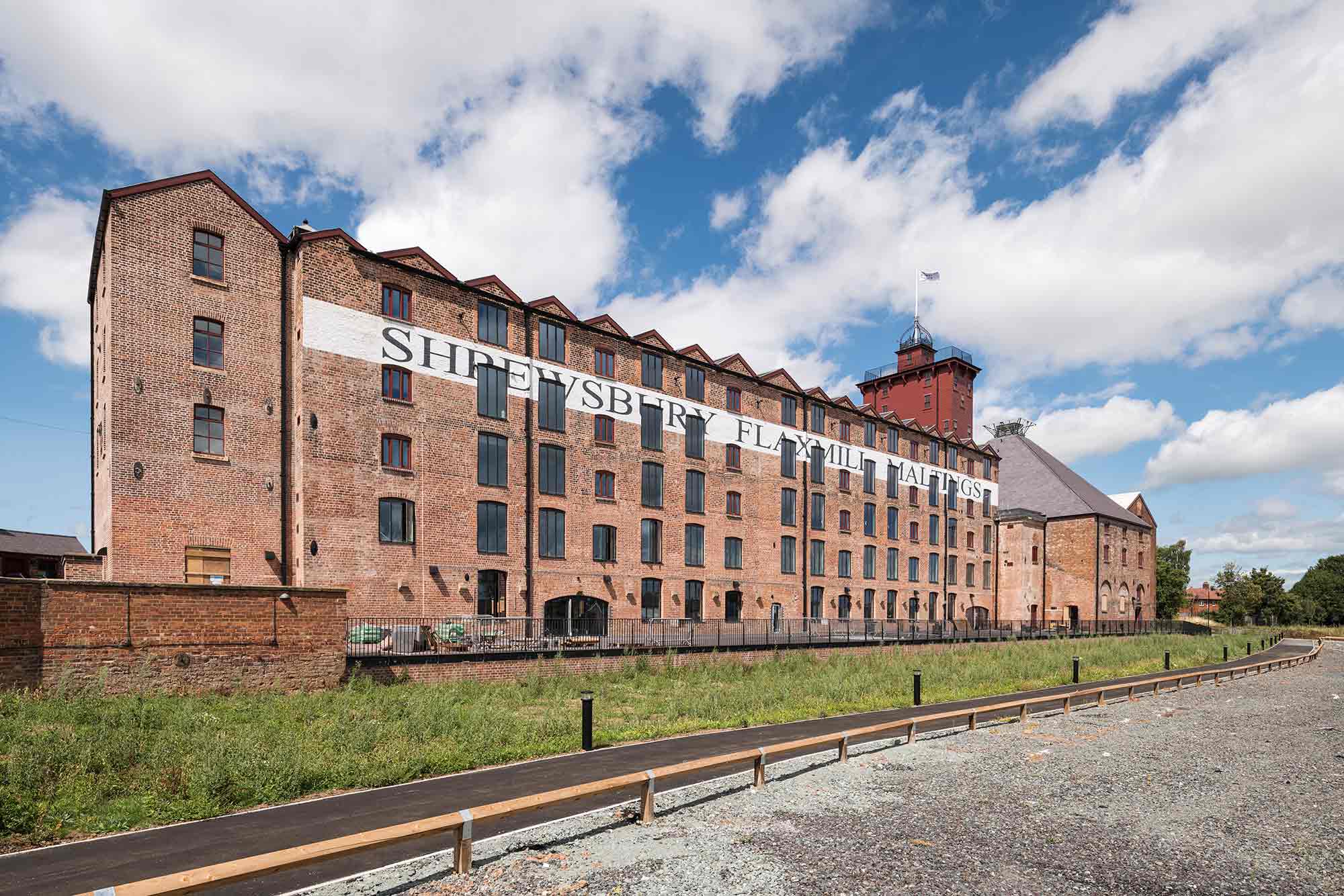 Restored exterior of Shrewsbury Flaxmill Maltings