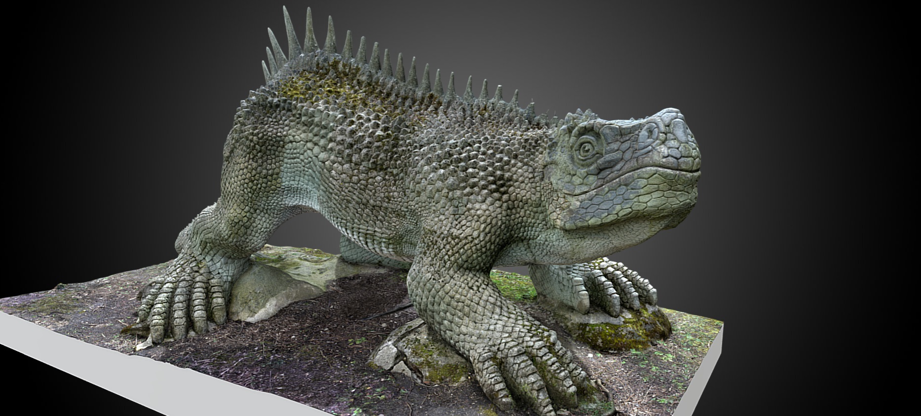 An image of a Dinosaur with scales and spikes running down its back.