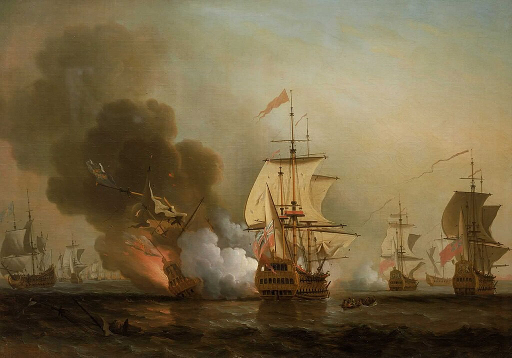 Oil painting depicting the explosion of San José during Wager’s Action