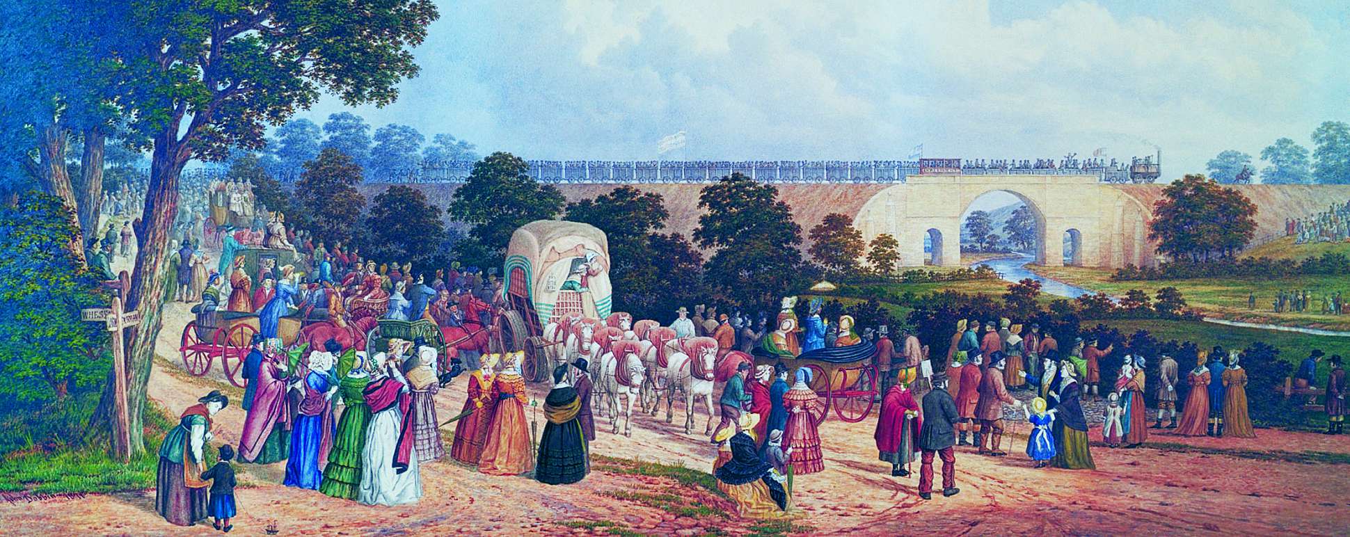 Watercolour 'Opening of the Stockton and Darlington Railway, 1825' by John Dobbin
