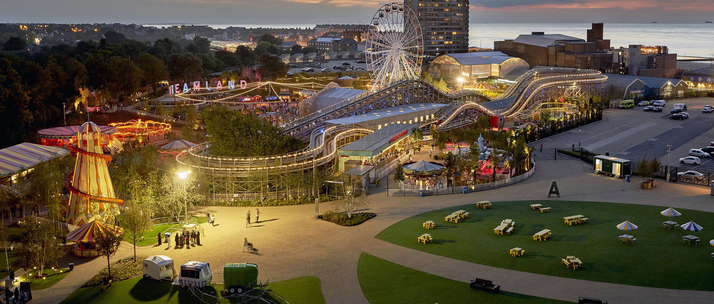 Aerial view over Dreamland Margate, Kent