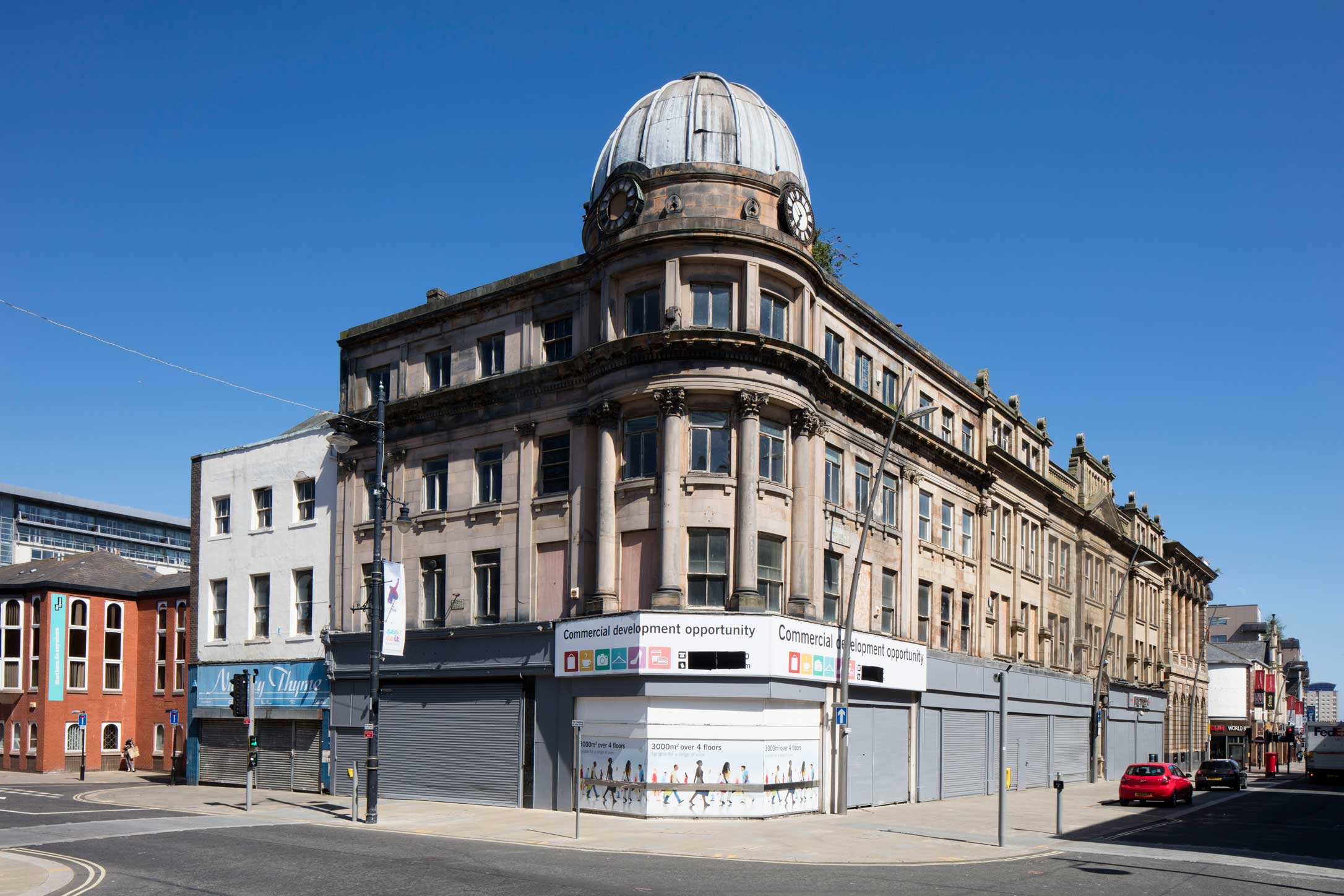 Buildings at the corner of two streets in Sunderland.