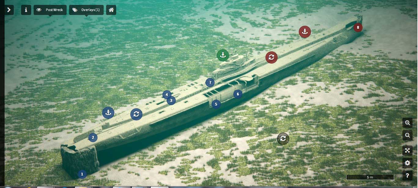 Image of a submarine from a virtual dive trail