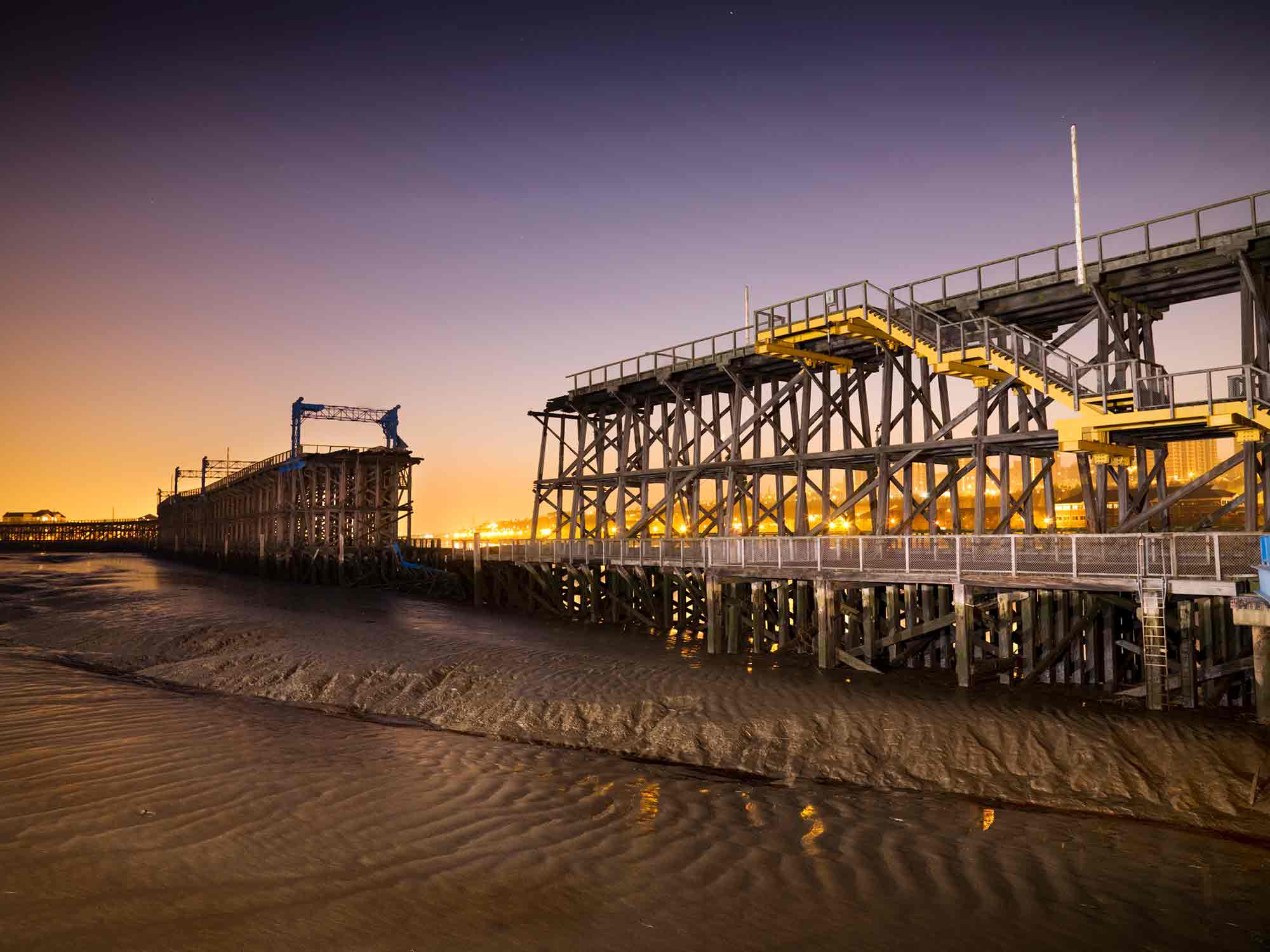 General view of Dunston Staiths lit at twilight.
