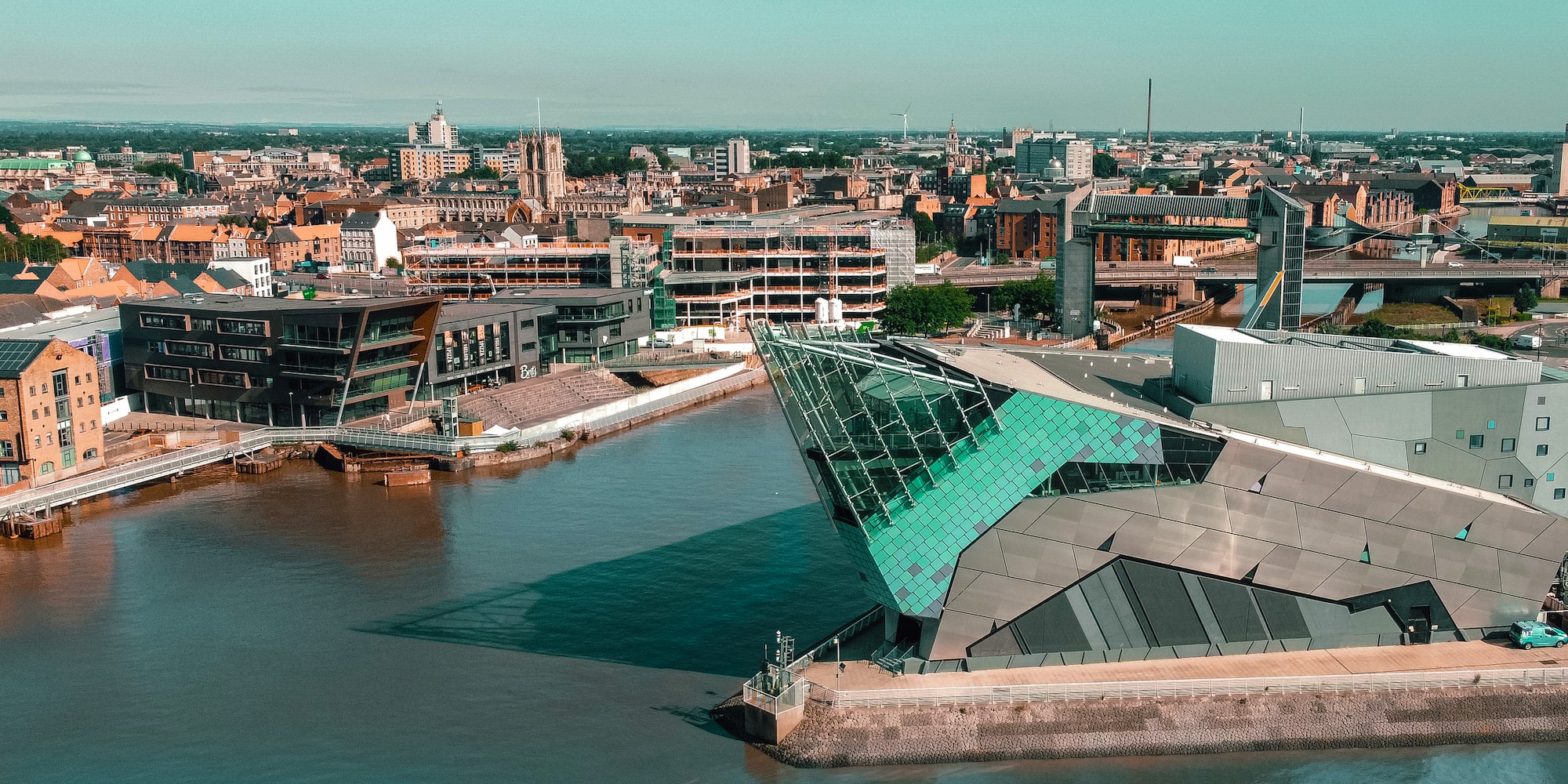 Hull city with the River Hull and The Deep aquarium in the foreground