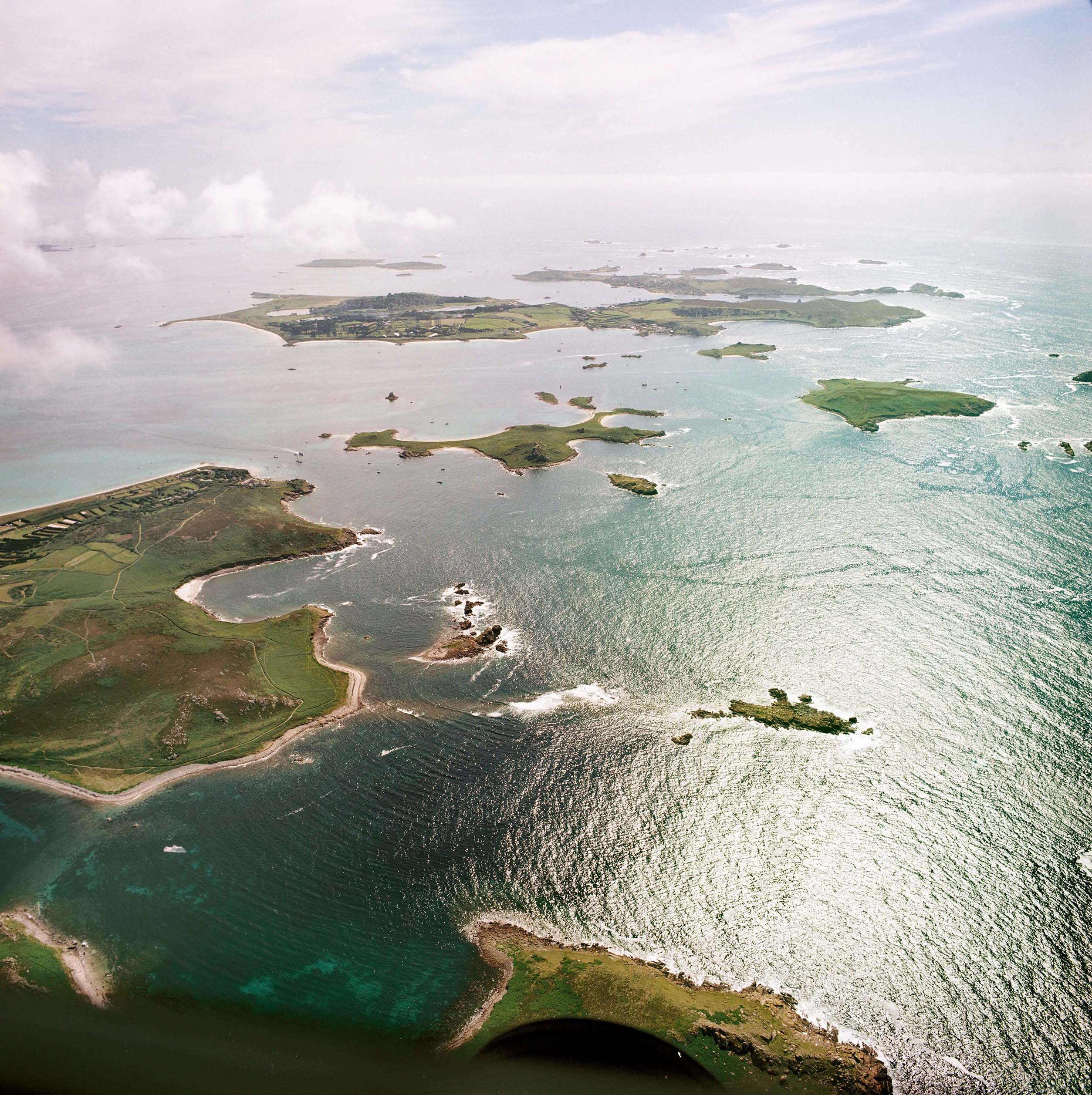 Aerial image of the Isles of Scilly.