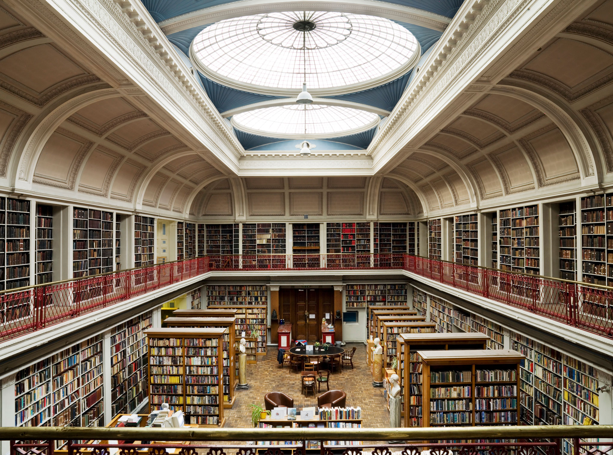 The interior of a historic library.