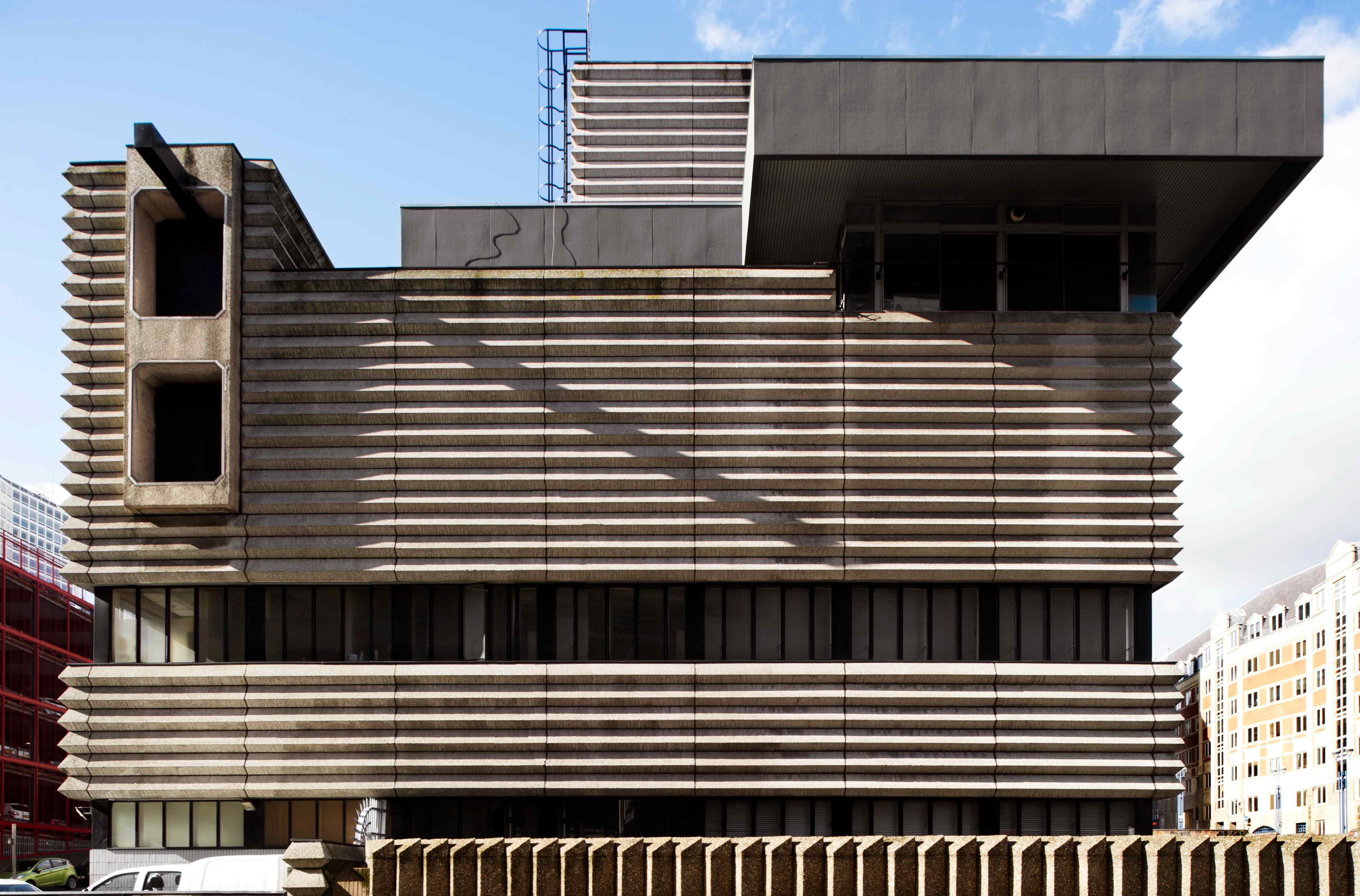 The rugged grandeur and uncompromising materials of Bicknell and Hamilton's signal box outside New Street Station Birmingham.