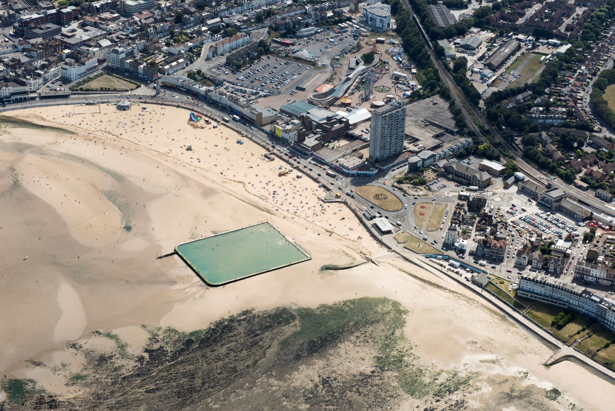 Aerial photograph of the Marine Terrace tidal pool located on Margate beach. 