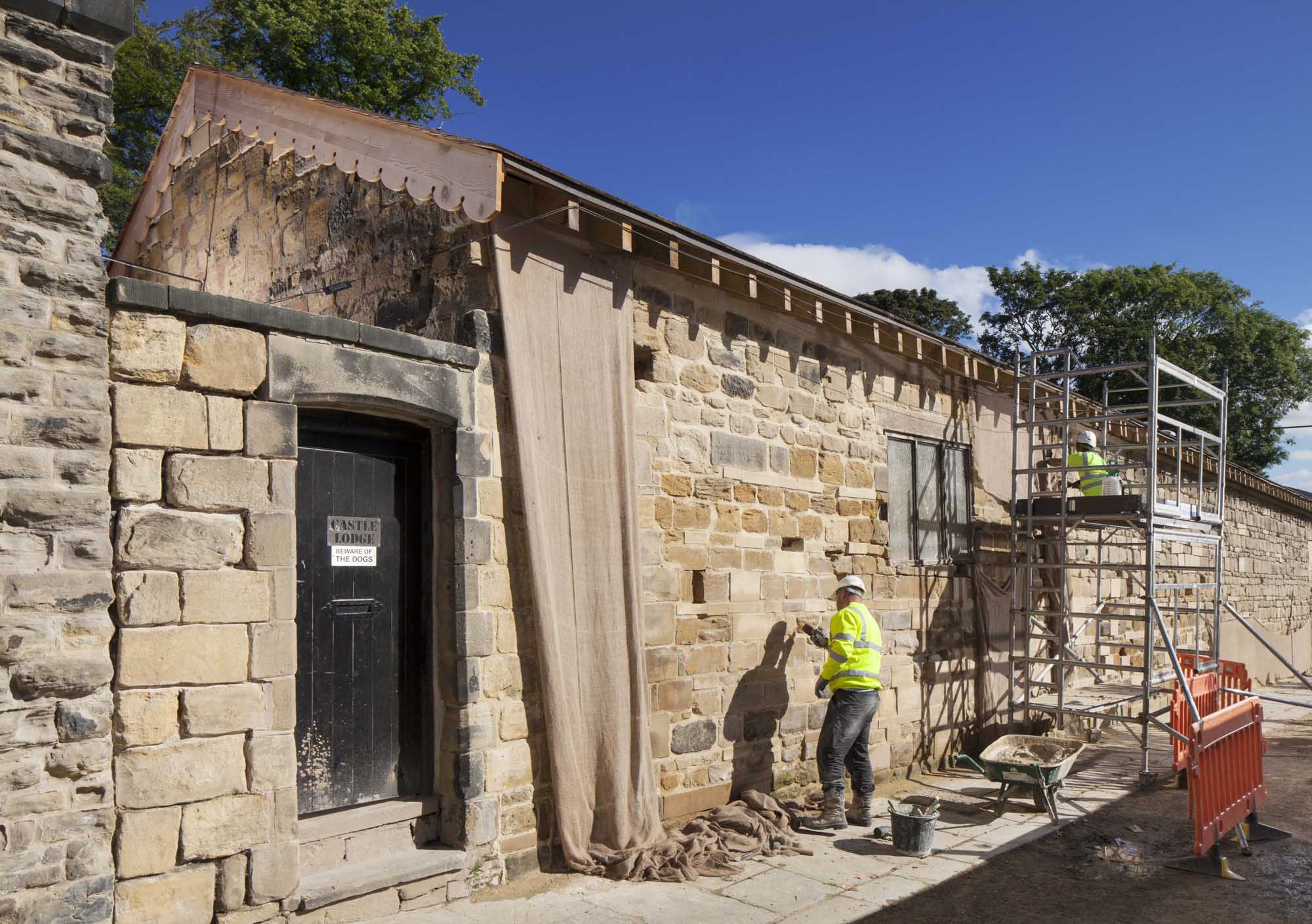 Conservation work in progress on the exterior of Pontefract Castle in 2016.