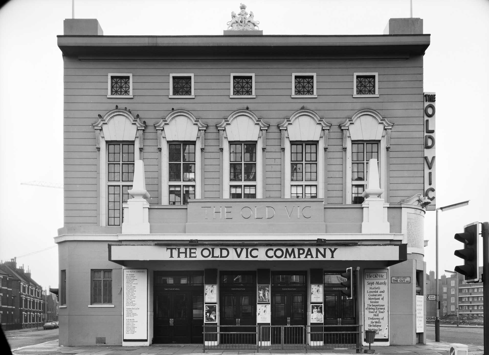 Black and white photo of front elevation of The Old Vic.