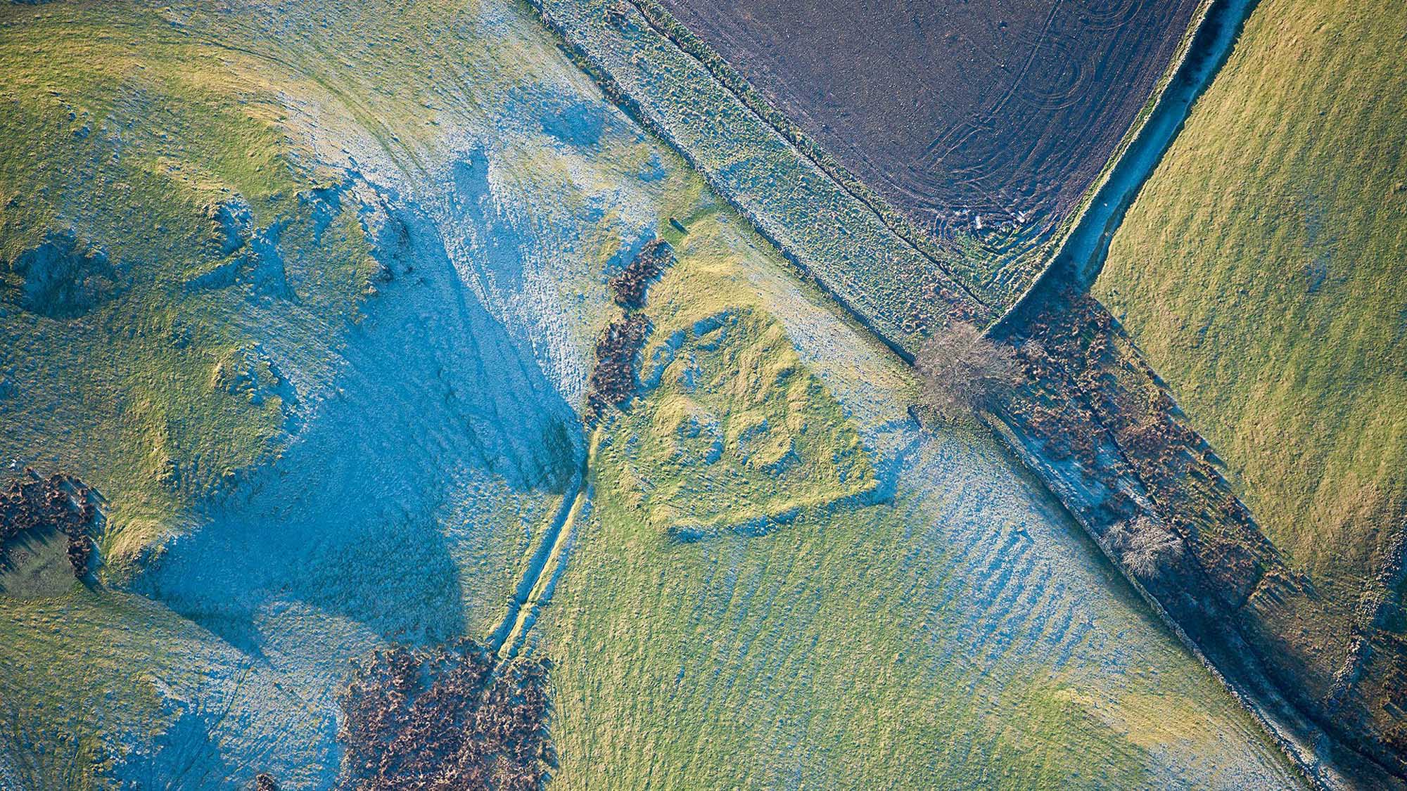 Aerial view of Iron Age Roman settlement at Gillsmere, Cumbria
