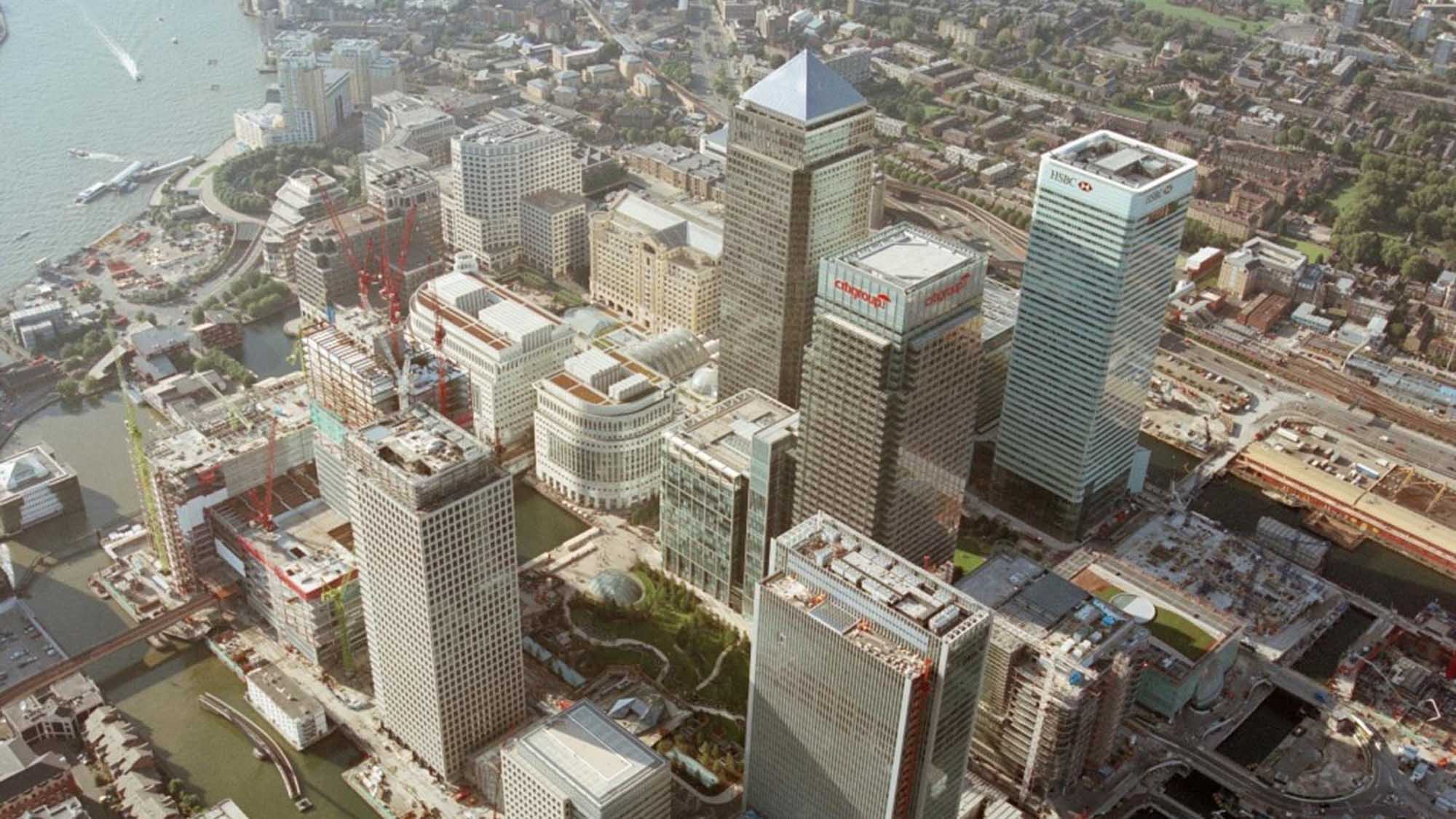Aerial view of Canary Wharf, London
