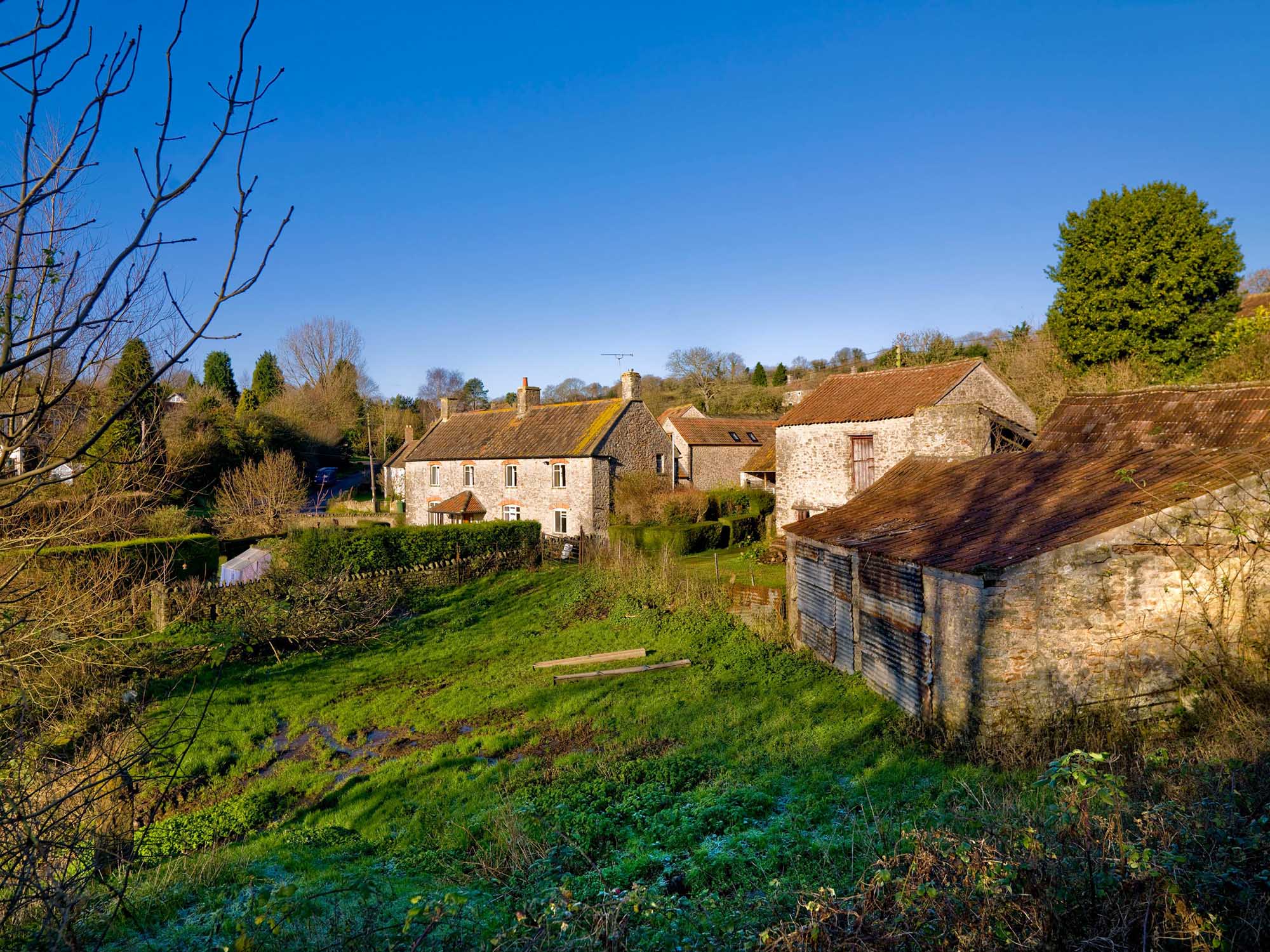 Rubble farm house and farm buildings at Westbury-sub-Mendip