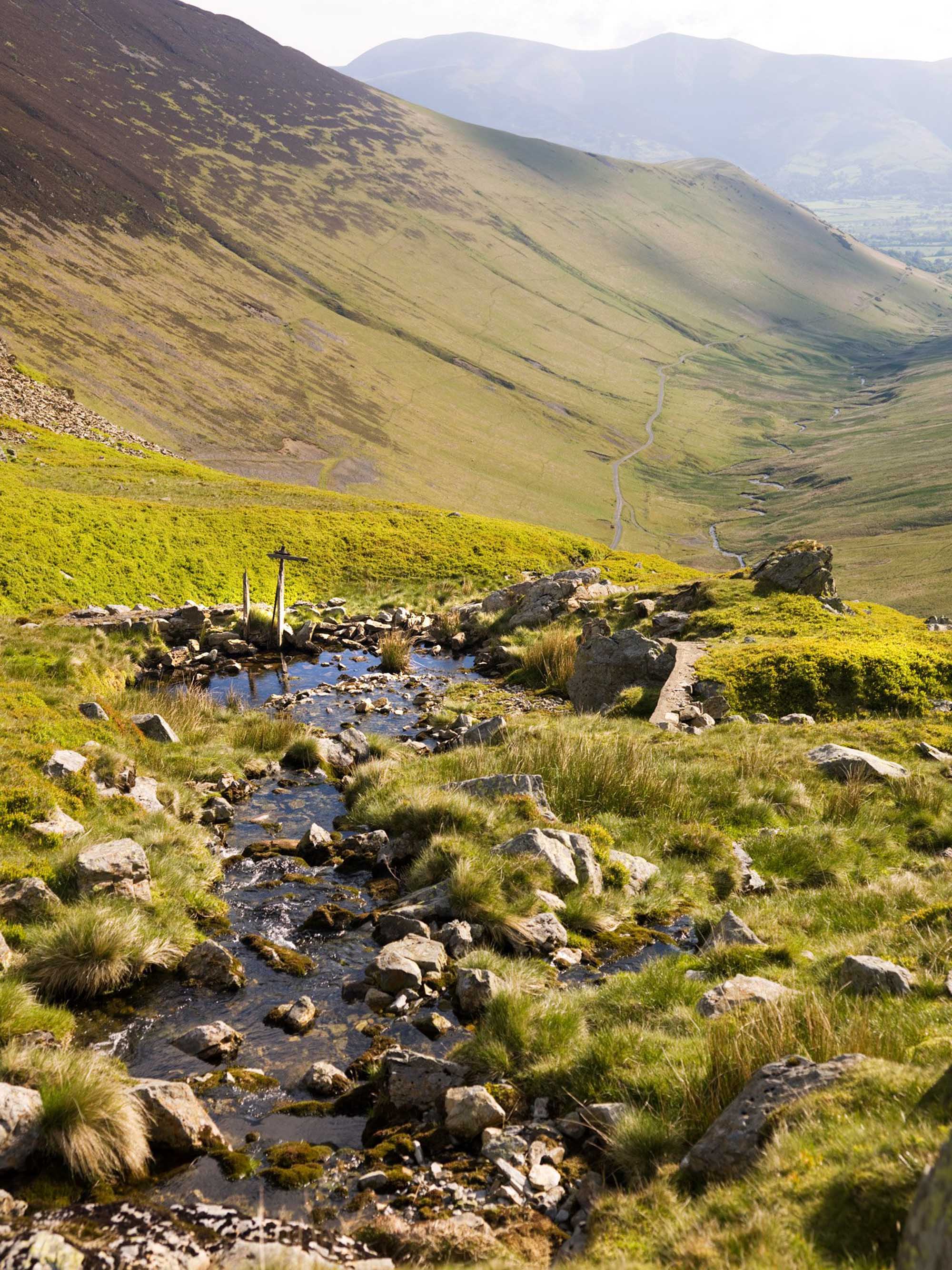 View of the landscape above Force Cragg mine in the Lake District.
