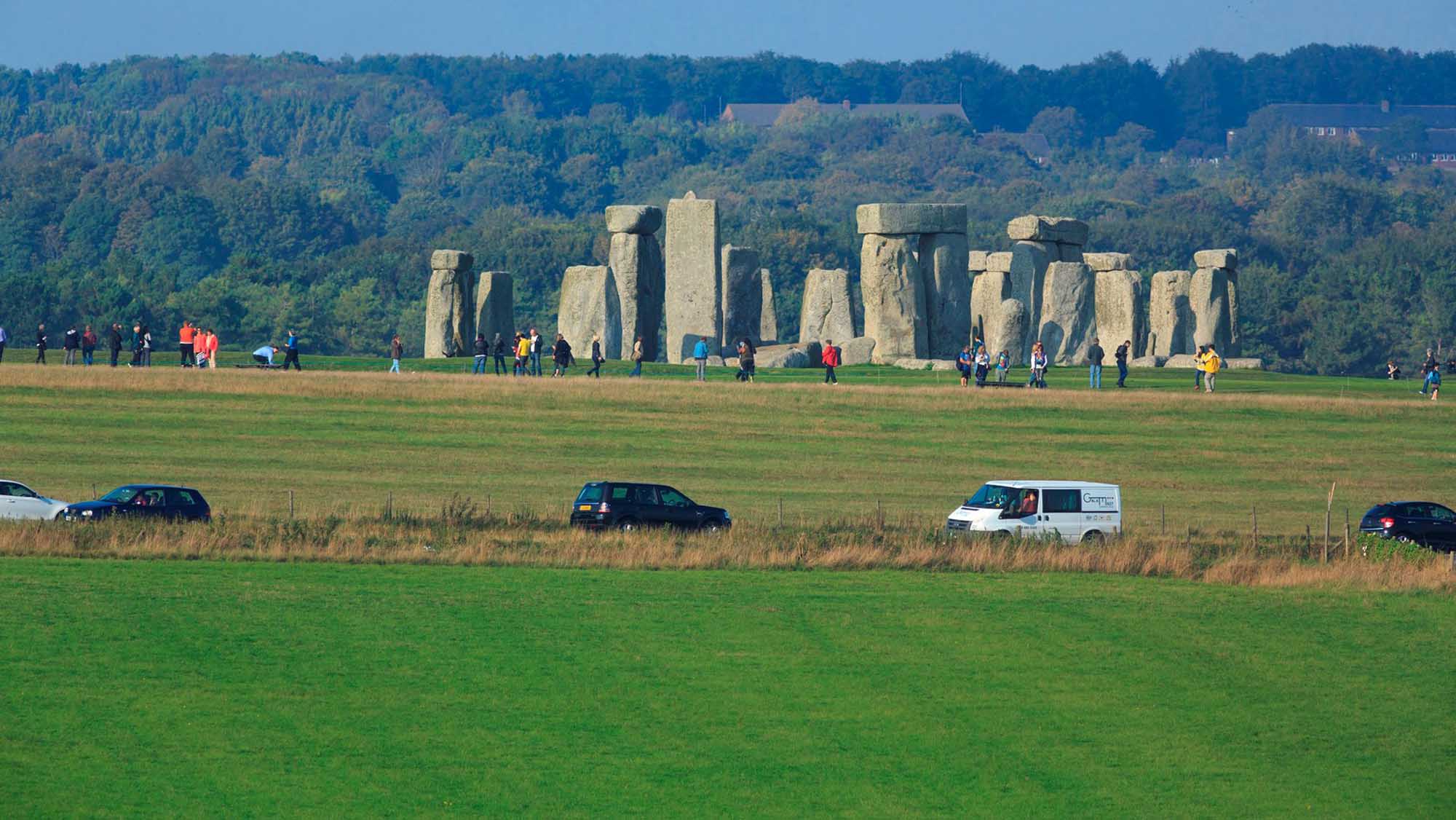 Stonehenge Landscape with traffic in the foreground