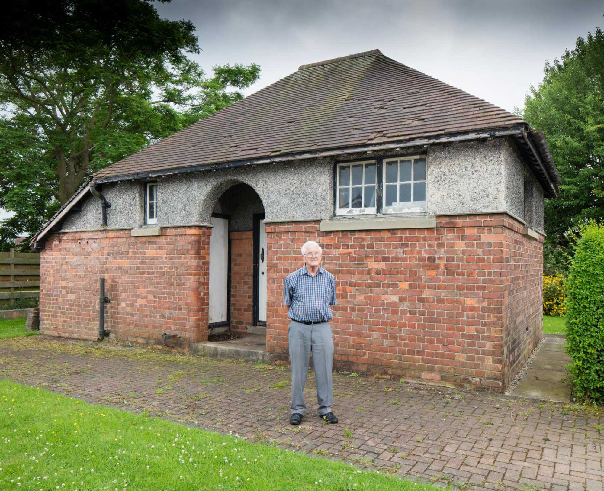 Owner Donald Yeaman standing outside the accumulator building of Stockton Wireless Station in Stockton on Tees, Teesside